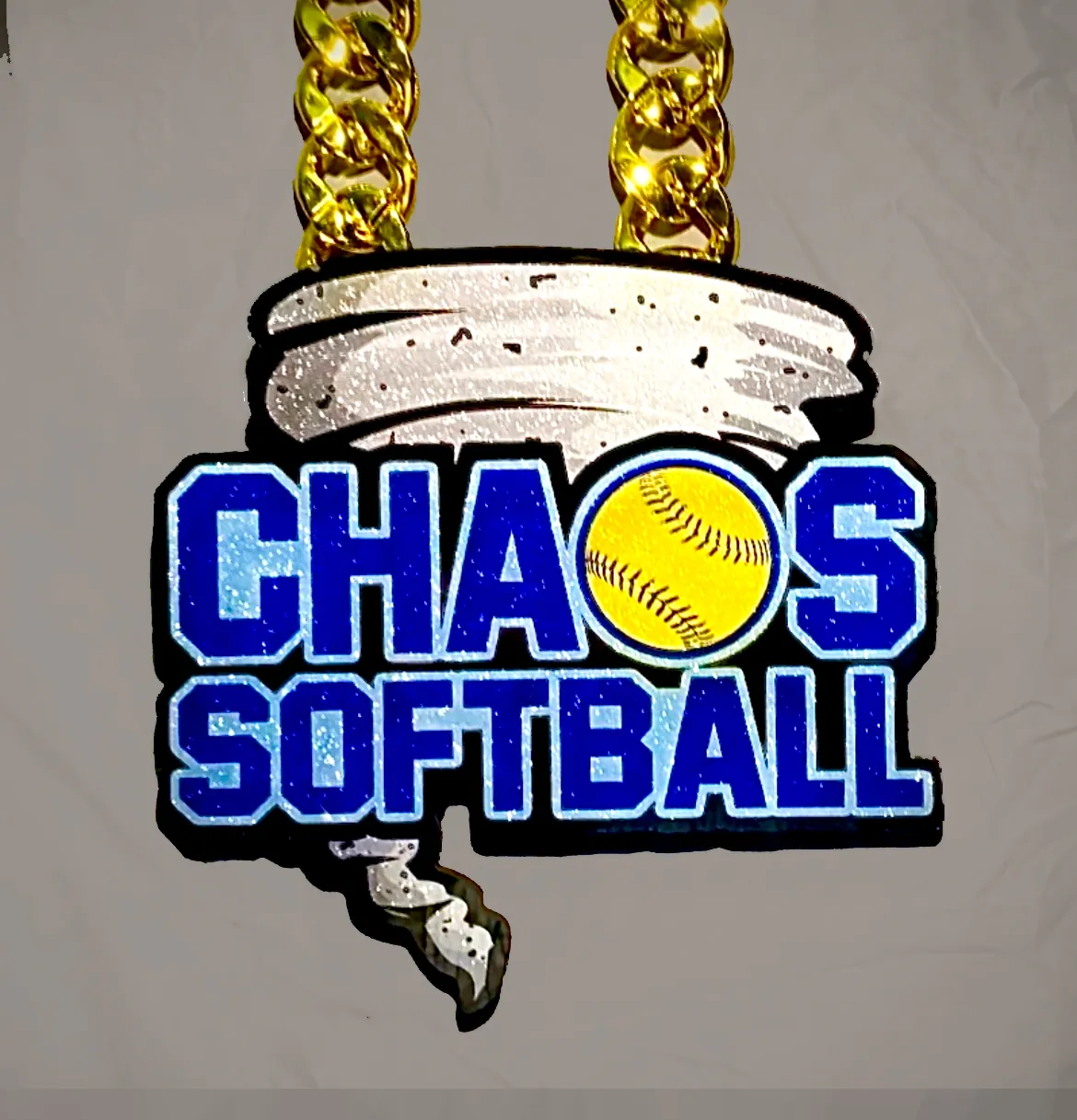 Softball Chaos tornado pendant product shot.